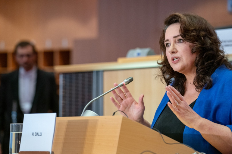 Helena Dalli, Commissioner-designate for Equality, during the hearing in the European Parliament. Credit: EP